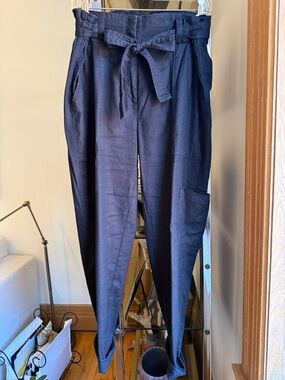 Anthropologie | Linen blend Pants with Tie Waist & cargo pocket size M